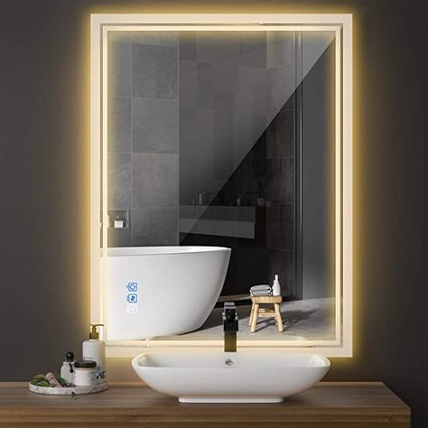 AmazonSmile: ANTEN 36x28 Inch LED Backlit Bathroom Mirror, Wall-Mounted Vanity Mirrors with Lights, Dimmable Touch Sensor, 3000-6000K Anti-Fog Makeup Mirror, Horizontal & Vertical: Home & Kitchen Mirrors With Lights, Backlit Bathroom Mirror, Vanity Mirror With Lights, Led Bathroom Mirror, Mounted Vanity, Vanity Mirrors, Led Bathroom, Led Mirror Bathroom, Makeup Mirrors