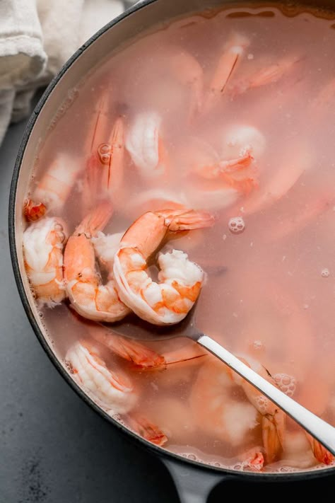 Learn How to Boil Shrimp for shrimp cocktail, party snacks, and more! This easy cooking method is practically foolproof and fun to customize. // on stove // for shrimp cocktail Boil Shrimp For Shrimp Cocktail, Shrimp For Shrimp Cocktail, Cocktail Party Snacks, How To Boil Shrimp, Best Shrimp Cocktail Recipe, Boil Shrimp, Frozen Shrimp Recipes, Ways To Cook Shrimp, Shrimp Boil Recipe