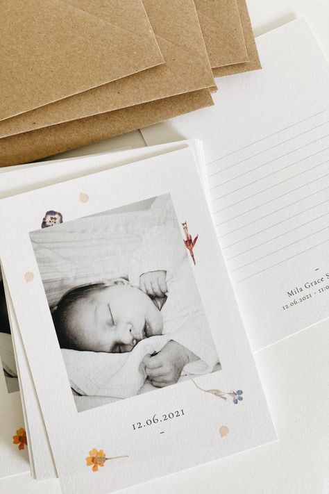 New baby thank you cards. Flat postcards in A6 size with your choice of a blank, lined or printed message reverse and envelopes included. Printed to our soft-touch white matte card, scattered with gorgeous pressed wildflowers - the perfect way to frame your new arrival. Birth Announcement Postcard, Pressed Wildflowers, Baby Announcement Card, Birth Announcement Cards, Baby Thank You Cards, Send Love, Baby Announcement Cards, Welcome Card, Summer Baby Shower