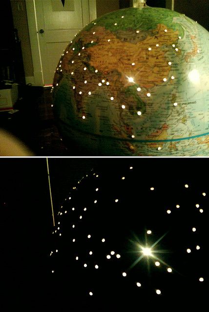 what a fun idea!  could be fun poking holes only in places you've visited! Luminaria Diy, Diy Lampe, A Globe, Awesome Designs, Diy Lamp, Crafty Craft, Craft Time, My New Room, Artsy Fartsy