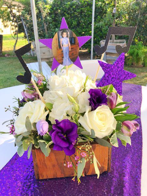 Selena Theme Centerpieces 💜 Selena Quintanilla Party Centerpieces, Selena Quintanilla Centerpieces, Selena Party Theme Ideas, Selena Quintanilla Party Theme, Selena Centerpieces, Selena Quintanilla Party, Selena Party, Selena Quintanilla Birthday, Angela Aguilar