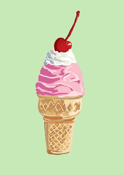 Top Drawing, Summer Cherries, Drawing Digital, Instagram Frame, Soft Serve, Food Crafts, Cherry On Top, Food Illustrations, Fall Crafts