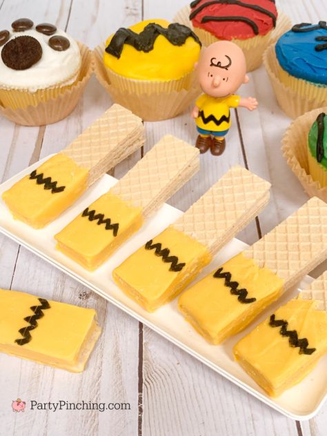 charlie brown wafer cookies, charlie brown, peanuts gang theme party food dessert cookies, easy peanuts gang charlie brown snoopy cookies, dipped wafer cookies, charlie brown thanksgiving, great pumpkin charlie brown, you're a good man charlie brown, charlie brown christmas Charlie Brown Theme Birthday Party, Charlie Brown Desserts, Charlie Brown Great Pumpkin Party, Charlie Brown Food Ideas, Charlie Brown Snacks, Charlie Brown Christmas Snacks, Charlie Brown Christmas Food Ideas, Charlie Brown Birthday Party Ideas, The Great Pumpkin Charlie Brown Party