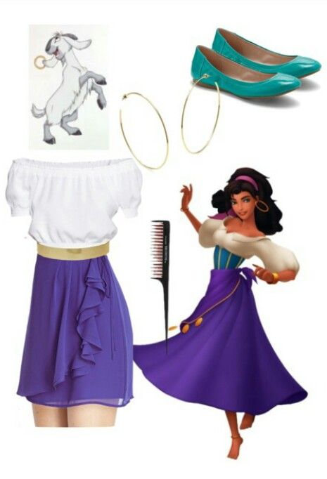 Disney : Esmeralda Esmeralda Disney Outfit, Esmeralda Inspired Outfit, Disneybound Princess, Esmeralda Costume, Disney Esmeralda, Esmeralda Cosplay, Princess Running Costume, Ponytail Wigs, Disney Trip Outfits