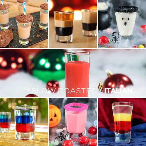 New Year's Party Shooters Christmas Punch Alcohol, Party Shooters, Shooter Recipes, Chocolate Caramel Cookies, Slow Roasted Italian, Layered Drinks, New Years Eve Dinner, The Slow Roasted Italian, Shots Alcohol