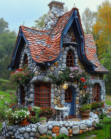 Tiny Stone Cottage, Fairytale Houses, Stone Cabin, Cute Cottages, Unique Cottages, Tiny House Village, Fairy Tree Houses, Storybook Homes, Little Cottages