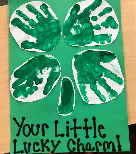 Handprint Shamrock Craft, March Infant Activities, Handprint Shamrock, Playschool Activities, March Preschool, Craft Handprint, Shamrock Craft, Clover Plant, Room Crafts