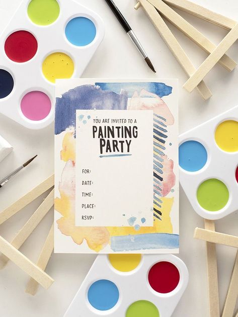 Here's the perfect Free Printable Painting Party invite. Click through to download and print. #kidsparty #freeprintable #artparty Craft Party Invitations, Art Party Invitations, Kids Painting Party, Emergency Binder, Free Printable Crafts, Printable Painting, Planning Business, Free Printable Invitations, Painting Party