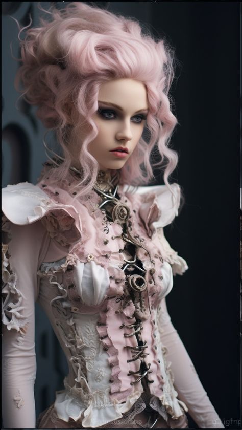 Gothic in white and pink, created with Ai Gothic Masquerade, Pink Vampire, Gothic Princess, Lace Mermaid, Gothic Beauty, Gothic Dress, Gothic Fashion, Black Lace, Diva