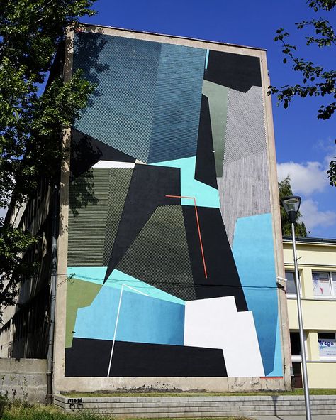 seikon creates mural painting on old balneotherapy center in poland Exterior Wall Murals Building, Abstract Mural Wall Street Art, Masculine Mural, Building Mural, Abstract Murals, Abstract Mural, Exterior Murals, Creative Building, Painting Old