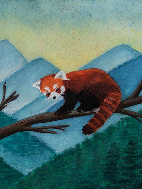 Watercolor Red Panda, Red Panda Painting Easy, Red Panda Painting Acrylic, Red Panda Painting, Red Panda Drawing, Aesthetic Watercolour, Red Panda Art, Panda Bear Art, Alcohol Ink Tiles