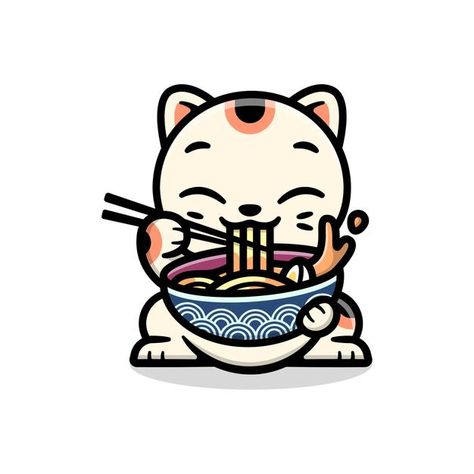 Ramen Cartoon, Ramen Tattoo, Ramen Party, Cat Pet Shop, Pet Shop Logo Design, Cute Lucky Cat, Japanese Cats, Pet Shop Logo, Bowl Of Ramen