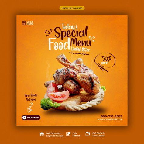 Food menu and restaurant social media ba... | Premium Psd #Freepik #psd #banner Restaurant Instagram Story, Design Cibo, Food Social Media Post, Healthy Restaurant Food, Bio Food, Restaurant Social Media, Food Post, Burger Menu, Food Ad