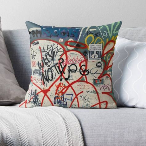 A riot of colour for your sofa! A gorgeous cushion with genuine graffiti on it taken from the back streets of Barcelona. Perfect on the bed or on a chair or sofa, this modern graffiti cushion is as gorgeous as it is grungy! I don't know about you but I am a sucker for graffiti. The grungier the better! What I love about this piece of street art is that it is the work of many different artists and has evolved over time. It was taken from a doorway down the back streets of Barcelona. It tells a st Modern Graffiti, Graffiti Writing, Different Artists, Graffiti Style Art, Moment In Time, Apartment Decor Inspiration, A Moment In Time, Graffiti Styles, A Chair