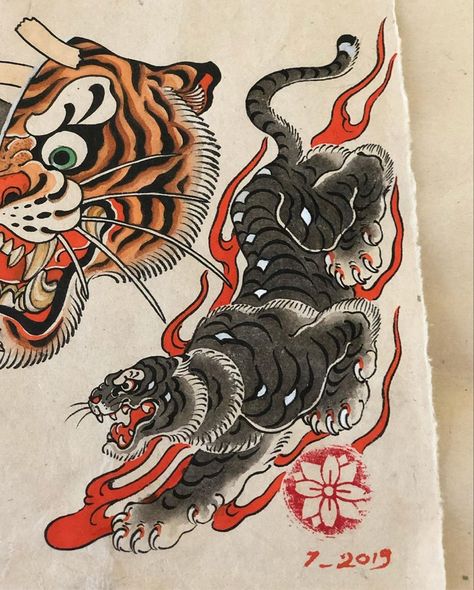 Traditional Japanese Tiger Tattoo, Traditional Japanese Tiger, Tatuajes Irezumi, White Tiger Tattoo, Panther Tattoos, Traditional Tiger Tattoo, Japan Dragon, Japanese Tiger Tattoo, Japanese Tiger