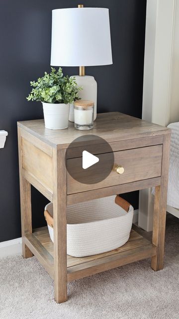 Angela | DIY + Design on Instagram: "*Comment BUILD for the build plans, step by step tutorial, and how to video to be sent to you!*   Our DIY nightstand is one of our most popular builds for good reason! I actually built two of them for each side of our bed!  #diynightstand #nightstands #bedroomdesign #bedroomideas #bedroomdecor" Different Nightstands On Each Side, Dyi Nightstands, Night Stand Blueprints, Bedside Table Building Plans, Diy Farmhouse Nightstand Plans, Nightstand Building Plans, Diy Nightstand, Diy Design, Bedroom Design