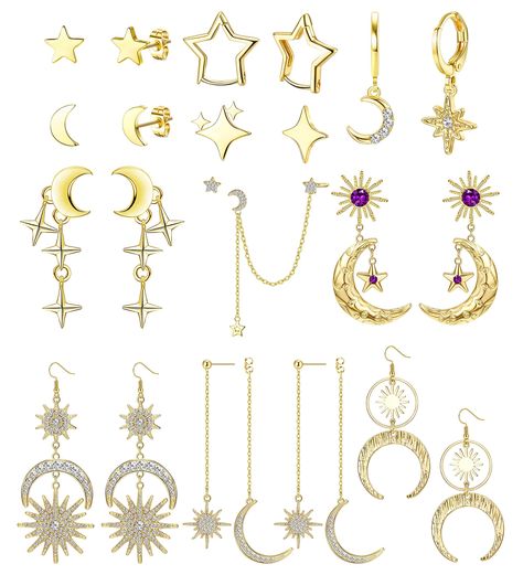 PRICES MAY VARY. 【Moon And Star Earrings】An order contains 11 pairs of moon and stars earrings in different styles, such as star moon earrings stud, earring star hoop, y2k star earrings small stud, sun and moon earrings huggie, y2k moon star earrings, asymmetrical ear cuff chain, crescent sun and moon dangle earrings, midnights earrings, dainty long sun moon earrings, large moon earrings, gothic boho celestial earrings. 【High quality materials】To provide a comfortable wearing experience, the ear Star And Moon Earrings, Moon Earrings Studs, Earrings Asymmetrical, Earring Star, Boho Celestial, Ear Cuff Chain, Constellation Earrings, Stella Luna, Gothic Boho