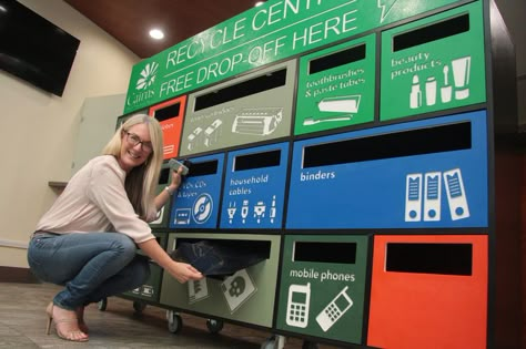 Office Recycling Station, Recycling Center Design, Waste Signage, Recycling Center Architecture, Recycling Club At School, Recycle Station, Waste Segregation Signage, Recycle Center, City Walk Dubai