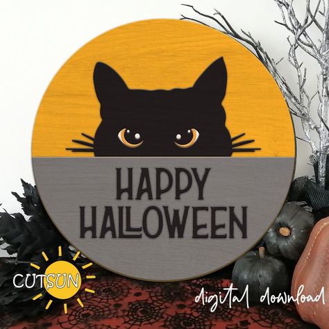 Welcome guests with cute cat door hangers that celebrate the playful spirit of Halloween while enhancing your front door decor! Cat Door Hanger, Halloween Door Hanger, Svg Laser Cut Files, Door Hanger Svg, Halloween Door Hangers, Cat Door, Split Design, Halloween Door, Halloween Cookies