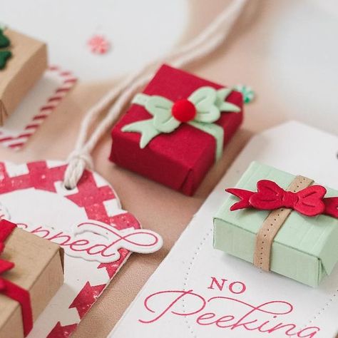 The Greetery on Instagram: "Do you love making tags? It’s one of my favorite things!! These little present tags use the Holiday Hatchback Luggage die paired with some older products. Pairing the Luggage die with our Gifts Galore die turns the tiny boxes into gifts instead of suitcases. The tag bases were cut with our Speed Tagging die and stamped with the matching Speed Tagging stamp. The sentiments were stamped with our Wrapped in Love Sentiment Additions stamp set. Such a fun little project! #thegreetery #stamping #holidaytags #handmadegiftwrap #handmadetags" Present Tags, The Greetery, Holiday Tags, Handmade Tags, Christmas Tags, Handmade Gift Wrap, Christmas Tag, My Favorite Things, Christmas Wrapping