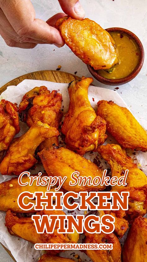 Trying homemade Crispy Smoked Chicken Wings Smoker Chicken Wings, Crispy Smoked Chicken Wings, Smoked Chicken Wings Recipe, Hot Wing Recipe, Smoked Wings, Grilled Chicken Marinade, Smoked Chicken Wings, Spicy Wings, Crispy Wings