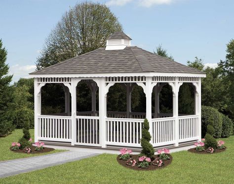 Free Standing Gazebo, Wooden Gazebo Kits, Rectangular Gazebo, Rectangle Gazebo, Hunting Cabins, Gazebo Bar, Construction Garage, Amish Sheds, Garage Packages