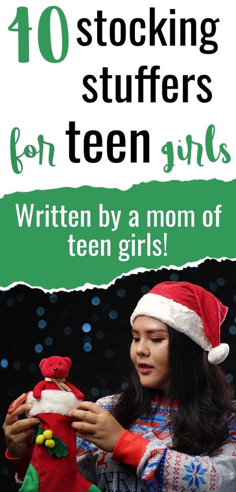 teen girl looking at her stocking full of stocking stuffers for teen girls Stocking Stuffers Teen Girls, Stocking Stuffers For Teenage Girls, Top Stocking Stuffers, College Girl Gifts, Stocking Stuffers For Teens, Stocking Stuffers For Girls, Girls Gift Guide, Best Stocking Stuffers