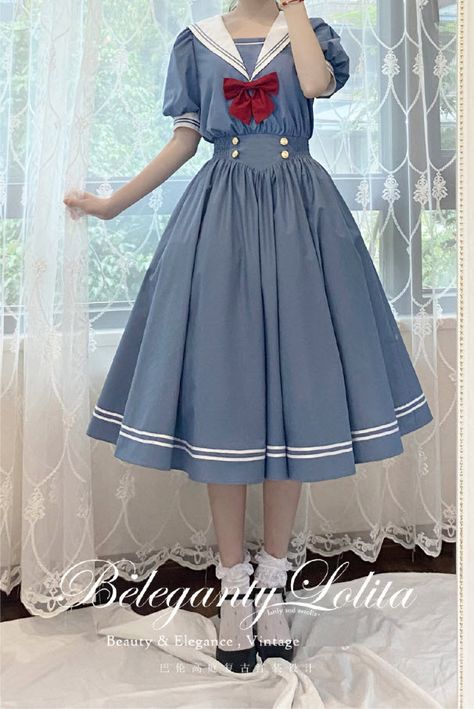 80 Dresses Style, Sailor Dress Women, Japanese Lolita Fashion, Gaun Abad Pertengahan, Soft Dresses, Op Dress, Lolita Outfits, Old Fashion Dresses, Kawaii Fashion Outfits