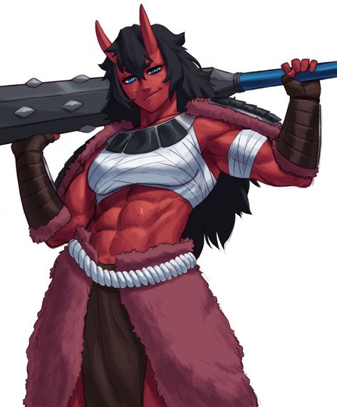 Oni Warrior, Oni Art, Tomboy Art, Monster Girl Encyclopedia, Female Character Concept, Demon Girl, Muscle Girls, Female Character Design, Creature Design