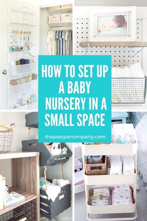 How to Set Up A Baby Nursery in A Small Space - Get nursery organization ideas for creating a nursery in a small space. You can use storage hacks and layout tips to create a beautiful layout, even in a tiny space. Whether you live in a tiny house or are sharing the master bedroom with your baby, get ideas for your small nursery. #smallnursery Nursery Organization Ideas, Nursery Organization Diy, Small Space Baby, Nursery Layout, Tiny Nursery, Small Baby Room, Baby Nursery Room, Small Space Nursery, Ikea Nursery