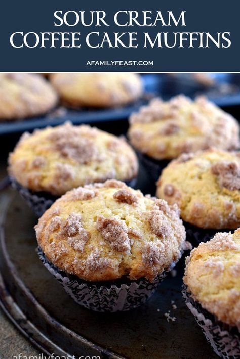 Sour Cream Coffee Cake Muffins, Sour Cream Muffins, Apple Coffee Cakes, Cinnamon Coffee Cake, Coffee Cake Muffins, Sour Cream Coffee Cake, Cake Muffins, Homemade Muffins, Family Feast