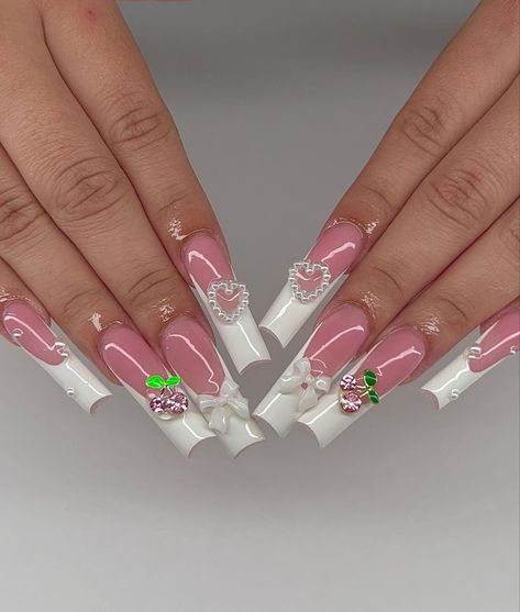 Cute French Nails Ideas, Cute French Nails, French Nails Ideas, Charm Nails, Tropical Vacation Nails, Coquette Nails, Natural Nail Art, Short Square Acrylic Nails, White Nail Designs