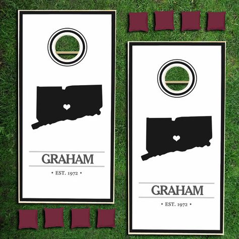 Connecticut Your Family Name Personalized Cornhole Set Game Night Wedding, Wedding Cornhole, Reunion Party, Custom Cornhole Boards, Yard Party, Retirement Celebration, Cornhole Bags, Night Wedding, Cornhole Set