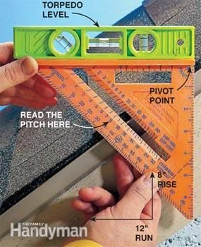 Finding roof pitch with a speed square and a torpedo level. Swanson Speed Square, Rafter Square, Roof Pitch, Speed Square, 3d Cnc, Woodworking Books, Carpentry Diy, Diy Home Repair, Tool Hacks