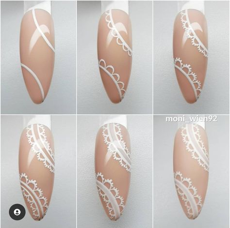 Lace Nail Art, Fancy Nail Art, Lace Nails, Lace Art, Nail Art Techniques, Cute Nail Art Designs, Rose Gold Nails, Blush Nails, Bride Nails