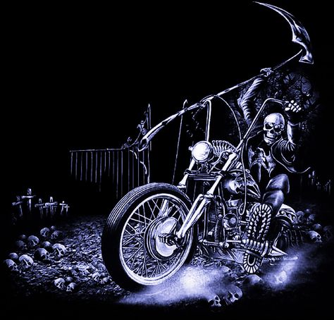 Skeleton on Motorcycle with Scythe Skeleton On Motorcycle, Gothic Digital Art, Gothic Backgrounds, Gothic Background, Reaper Art, Cool Skeleton, Grim Reaper Art, Motorcycle Drawing, Mazda 323