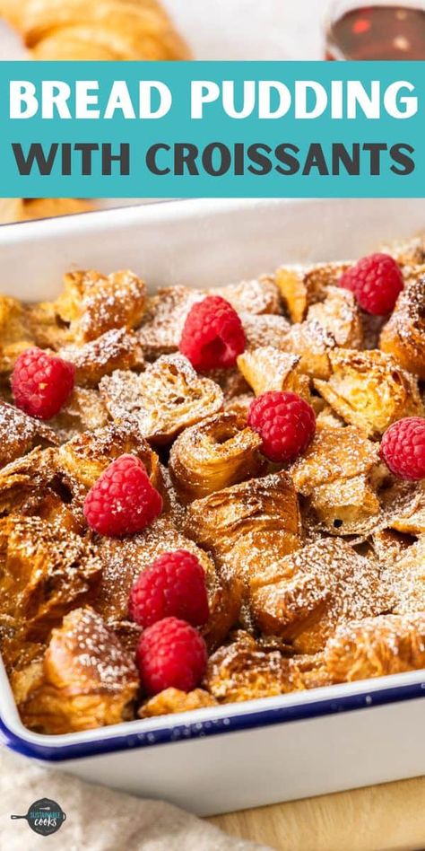 Traditional Bread Pudding Recipe, Bread Pudding With Croissants, Croissant Bread Pudding Recipe, Eggnog Bread Pudding, Traditional Bread Pudding, Croissant Bread Pudding, Peach Compote, Croissant Bread, Bread Pudding Recipe