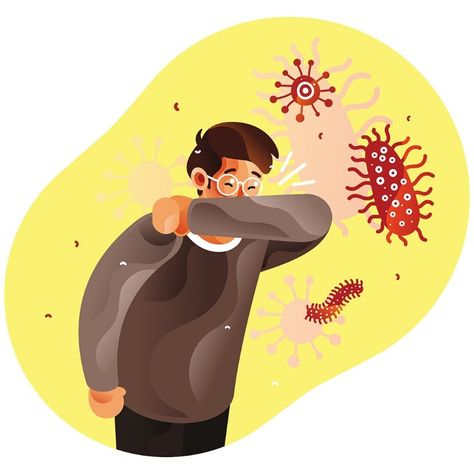 Coughing Person Cover Their Mouths With Elbows Illustration Illustration Advertisement, Professional Brochure, Brochure Template