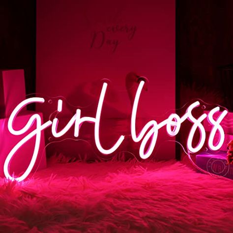 SYLHOME Pink Girl Boss LED Neon Light Sign Cool Girls Bedroom Desk Wall Decor Signs Boss Lady Babe Birthday Christmas Bestie Gift 5V USB Night Light 15.75" X 7.2" Girls Bedroom Desk, Cool Girl Bedrooms, Desk Wall Decor, Rose Gold Office, Wall Decor Signs, Neon Lights Bedroom, Gold Office, Desk Wall, Cozy Home Office