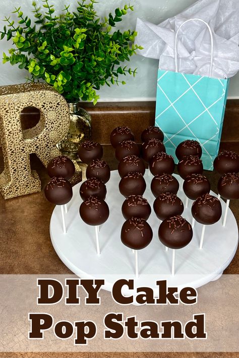 Showcase your cake pops with this DIY wooden cake pop stand! With a template included and limited tools required, it's an easy, fun project! Diy Cake Pop Stand, Graduation Cake Pops, Cake Pop Stand, Diy Cake Pops, Cake Pop Stands, Cake Pops How To Make, Grinch Ornaments, Cake Pop Sticks, Wood Cake