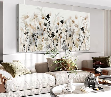 PRICES MAY VARY. Wildflower canvas wall art: Elevate your space, transform your living environment with our stunning floral canvas wall art. Created to bring a sense of tranquility and beauty to your urban lifestyle, this piece will be a focal point in any room.Canvas art size: W40" X H20" / W100cm X H50cm Premium Materials: The detailed floral design is printed with high-resolution clarity, offering a captivating visual experience HD giclee prints on premium artistic canvas by friendly environm Minimal Wall Decor Living Room, Living Room Picture Wall Over Couch, Artwork Behind Couch, Over Sofa Wall Decor, Over The Bed Decor Ideas, Decorating A Large Wall, Living Room Decor Artwork, Above Couch Wall Decor, Wall Art Living Room Modern