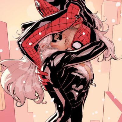 Spiderman And Black Cat Fanart, Black Cat And Spiderman Matching Icons, Black Cat X Spiderman, Spiderman X Black Cat, Black Cat And Spiderman, Spiderman And Black Cat, Black Cat Marvel Spiderman, Spiderman Kiss, Spiderman Comic Covers