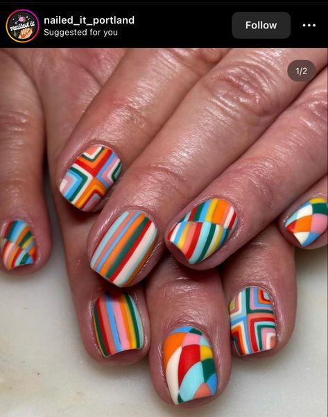 Rainbow Nail Art Designs, Two Tone Nails, Nail Shapes Square, Rainbow Nail Art, Modern Nail Art, Rainbow Nail, Nail Art Stripes, Trendy Nail Art Designs, Nail Stuff