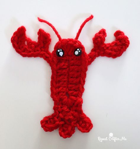 Crochet Lobster Applique, Crochet Food Applique Patterns Free, Crochet Crab Applique Free Pattern, Crochet Crawfish, Crochet Lobster, Lobster Crafts, Elephant Bookmark, Bookmark Crochet Tutorial, Crab Applique