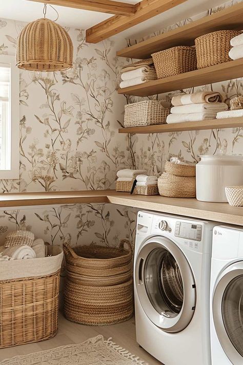 21 Eye-Catching Laundry Room Mural Ideas You Need to See - Home Made Graceful Laundry Room Mural, Room Mural Ideas, Laundry Room Accent Wall, Room Accent Wall Ideas, Wall Mural Ideas, Laundry Room Decorating, Vstupná Hala, Laundry Room Wallpaper, Accent Wall Ideas