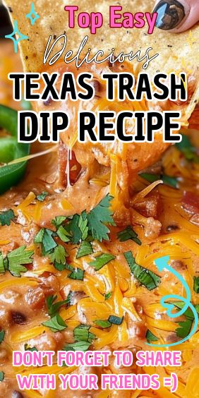 Texas Trash Dip Fiesta Ranch Dip Mix Recipes, Fritos Dip Recipe, Chicken Texas Trash Dip, Torchy's Hillbilly Queso Recipe, Oklahoma Dip, Best Dip For Tortilla Chips, Baked Mexican Dip, Texas Yum Yum, Mexican Dips And Appetizers Parties