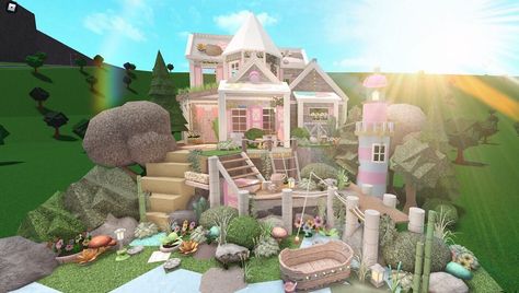 Kids Candy Bar, Unique Houses Exterior, Bloxburg Aesthetic, Bloxburg Cottage, Bloxburg Homes, Aesthetic Bloxburg, Bloxburg Exterior, Ginger House, Roblox House