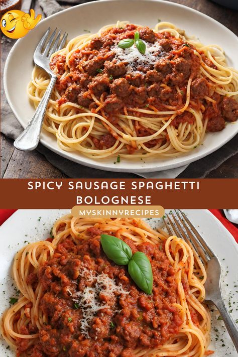 Transform dinner into an unforgettable Italian feast with this Spicy Sausage Spaghetti Bolognese! 🍝 Bursting with savory flavors and a hint of spice, this hearty pasta dish is sure to satisfy your cravings. Perfect for busy weeknights or special occasions, it's a crowd-pleaser everyone will love. Don't forget to pair it with a glass of your favorite wine for the ultimate dining experience! 🍷✨ #Spicy Sausage Spaghetti Bolognese #myskinnyrecipes Spaghetti Beef Recipe, Italian Sausage Spaghetti, Spicy Spaghetti, Italian Feast, Comfort Recipes, Sausage Spaghetti, Spicy Beef, Spicy Sausage, Spaghetti Bolognese