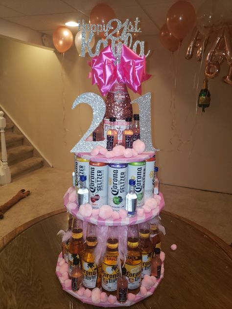 21st Birthday Cake Alcohol, Liquor Bottle Cake, Alcohol Birthday Cake, 21st Bday Cake, Birthday Alcohol, Booze Gift, Alcohol Cake, 21 Bday, Diy Party Games