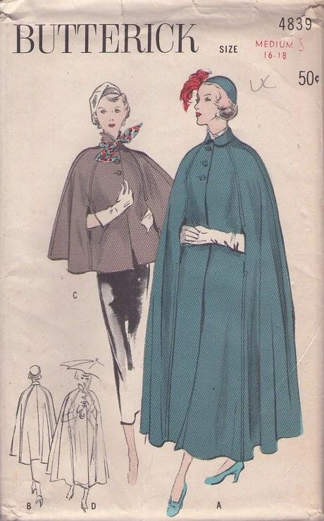 Pumping Station, Vintage Clothes Patterns, Cape Cloak, Patron Vintage, Cape Pattern, Vintage Dress Patterns, Costume Patterns, Butterick Sewing Pattern, Pattern Sewing